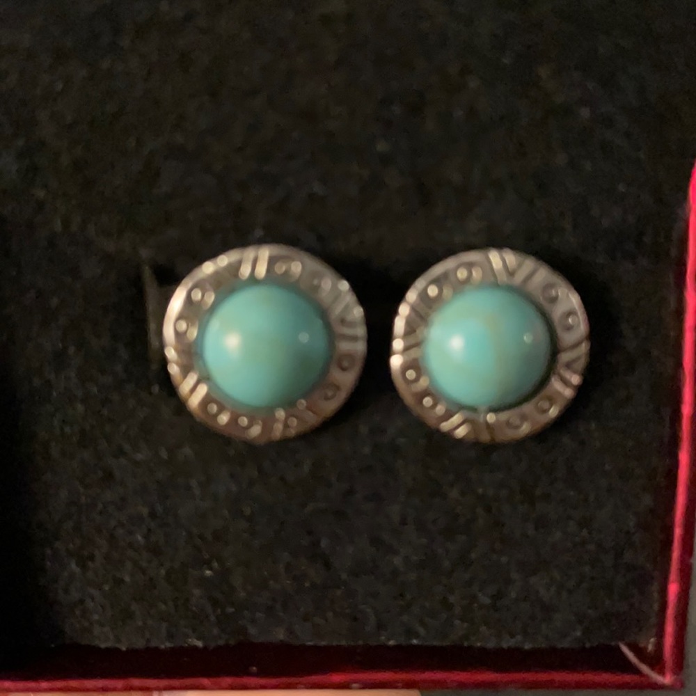 Silver & teal fashion earrings